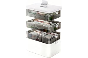Jenmayt Boîte à Pharmacie à 4 étages,Portable Boite Pharmacie Rangement en Plastique avec Poignées,Fermeture Fixe, Grande Boite de Rangement Medical,pour la Maison et Les Voyages