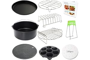 TINMIX Lot de 10 accessoires pour friteuse à air comprimé 20,3 cm pour friteuse Phillips Nuwave Gowise Gourmia Ninja Dash Air avec moule à morsures d'œufs, moule à pizza, fût à gâteau, support à brochettes,