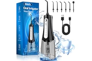Skeufy Water Flosser for Teeth Cordless, Portable Oral Irrigator with 5 Modes, IPX8 Waterproof & 300ML Water Tank, 30-180 PSI Deep Clean, USB Rechargeable Dental Tooth Cleaner with 6 Jet Tips