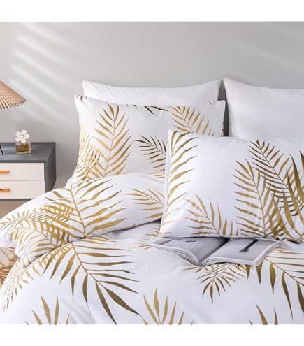 Housse De Couette 200x200 Cm 100% Coton - Motif Fleurs Roses Et Feuilles Vertes Sur Fond Beige - 3 Pièces (Housse + 2 Taies 65x65) - 13