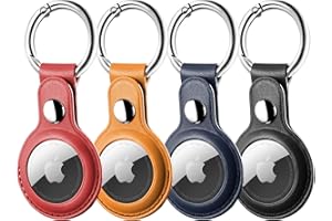 LETREEN Airtag Case, 4 Pack PU Leather Airtag Holder with Key Ring, Protective Air Tag Holder Keyring for Luggage Keychain, Kids, Pet Collar Tracker Dog Cat