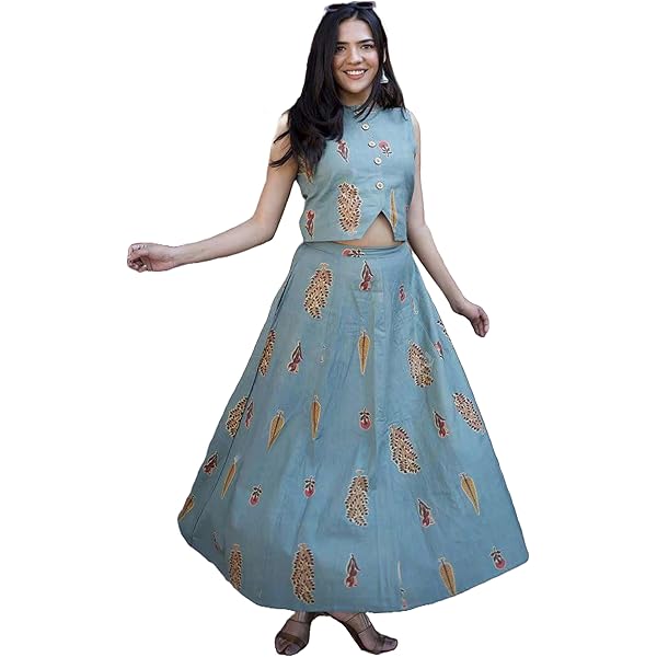 Buy FabAlley Polyester Navy Tropical Smocked Waist Crop Top and