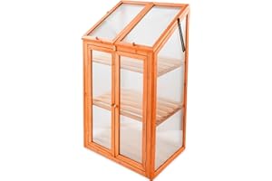 SG Traders Wooden Greenhouse for Garden with Transparent Polycarbonate Panels Outdoor Green House - Wooden Cold Frame with Removeable Shelves Grow House for Plants and Herbs H120 x W69 x D49 cm