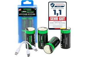 PATONA 4X Premium Batería CR123A USB-C, 2400mWh 3,0V de Litio Recargables, Incl. Cable de Carga USB-C 1-a-2, más de 1.000 ciclos de Carga, para cámaras, linternas y más