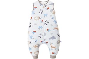 Chilsuessy Śpiwór niemowlęcy z nogawkami, 2,5 Tog, całoroczny śpiwór (certyfikat CPC), śpiwór dla niemowląt, dzieci, leśna panda, 70 cm, wzrost dziecka 80-90 cm