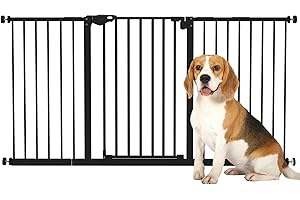 PawHut Cancellino per Cani e Animali Domestici 3 Estensioni Larghezza Regolabile Fine a 147.5 cm, Cancello per Cani con Chiusura Automatica, Nero