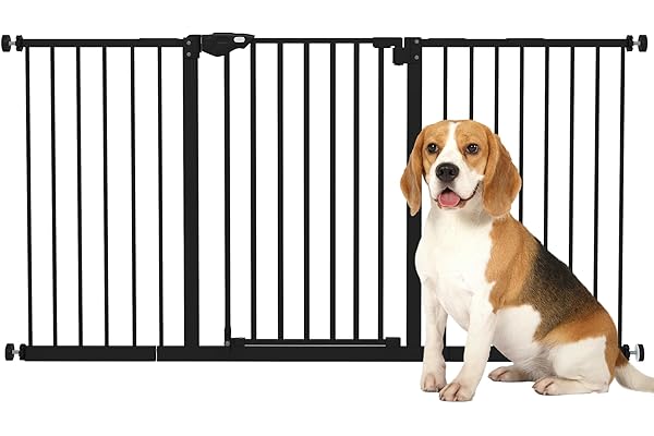 PawHut Barrière de sécurité Animaux 74-148 x 76,2 cm avec Porte Fermeture Automatique système de Double Verrouillage sans perçage avec 3 Extensions Noir