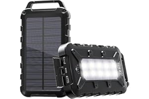 TOENNESEN Solar Power Bank 26800 mAh PD 15 W Portable Solar Charger with Solar Panel USB C Outdoor Waterproof External Battery with 3 Outputs and LED Light for Smartphones Tablets Camping and More Black