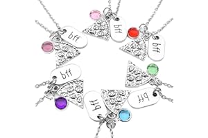 Jovivi Schmuck, Silber Farbe Pizza Slice Anhänger Freundschaftsketten mit bbf Gravur Tag Strass Kristall Partner Halskette