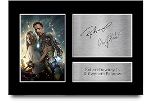 HWC Trading A4 Robert Downey Jr & Gwyneth Paltrow Iron Man Tony Stark & Pepper Potts Cadeaux Imprimé Signé Autographe Photo pour les fans de cinéma - A4