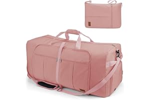 Urtala Foldable Travel Bag for Men & Women, Large Weekender Overnight Bag with Shoe Compartment, Waterproof Hand Luggage Bag/Sports Bag, pink, Classic