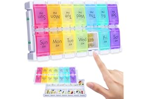 CSTDE Weekly Pill Organiser 2 Times a Day, Easy Fill Large Pill Box 7 Day, Am Pm Medicine Organiser, Push Button Daily Pill Case for Vitamin, Fish Oil, Supplements