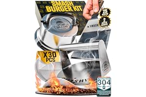 SMASHI BURGER SMASHI® Kit Smash Burger Acero Inoxidable 304 – Smasher, Espátula Smash, Tapa Smash, Prensa Hamburguesas y Papeles Antiadherentes | Set Profesional para Cocina, BBQ y Restaurante (Experto)
