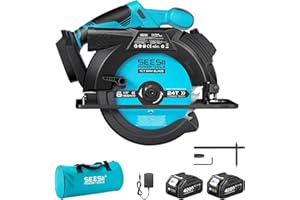 SEESII Scie Circulaire Sans Fil 165mm avec Batterie et Chargeur, Scie Électrique 5200 RPM avec Laser et Guide de Coupe pour Coupe Précise du Bois, Profondeur Max 90°, 45° pour Rénovation Domestique