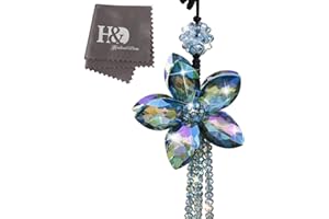 H&D HYALINE & DORA Kristall Bunt Blume Charms Anhängern,Glas Sonnenfängerfür Auto Rückspiegel hängende Dekoration mit Quaste