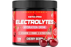 KETO-PRO FUELLED BY FAT Keto-Pro Keto Electrolytes 250g - 50 Servings | Electrolyte Powder & Salts with Astaxanthin | Supporting Fasting, Health & Fitness Goals | Cherry Berry Flavour