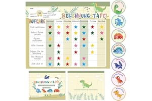 khlerox Belohnungstafel Kinder magnetisch 26 Seiten, 1680 Sterne und 84 Motivationssticker, Belohnungssystem Kinder Wochenplan zur Förderung von Verantwortung und Guten Gewohnheiten (Dinosaurier)