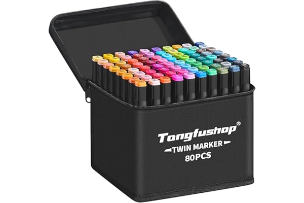Tongfushop 80+2 Couleurs Feutre a Alcool Set, Feutres Coloriage Adulte, 2S Séchage Rapide Marqueur Alcool avec Pochette de Transport et Espaceur pour Peinture, Griffonnages, Animation