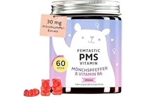 ‎BEARS WITH BENEFITS Femtastic PMS Vitamin – mit 30mg Mönchspfeffer pro Portion, Vitamin B6, Zitronenmelissen-Extrakt, Dong-Quai-Extrakt – 60 Gummies (1 Monat Vorrat) – Vegan – Bears with Benefits