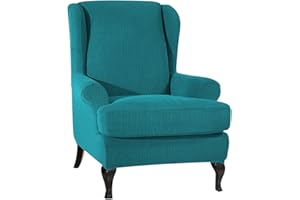 VanderHOME Funda elástica de Sillón Orejero Color sólido Antideslizante Duradera Fundas de sillón con Orejas Fundas de Silla elástica con Cojin Separado Protector de Muebles Jacquard Azul