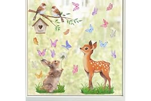 GEBETTER 3Pcs Autocollant Fenêtre Amovible Thème Printemps Animaux Sticker Electrostatique Décoration Vitrine Porte Verre (Oiseaux,Faon et Lapin)