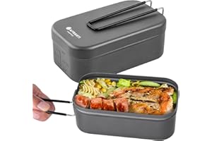 Afranti Aluminum Mess Tin Camping Bento Box Military Camping Cookware Kit Lightweight Lunch Container with Steaming Rack Set with Storage Bag for Picnic Hiking Fishing Cooking Outdoor 27oz/800ml