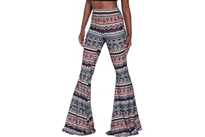 Nuofengkudu Mujer Pantalones Campana Hippie Estampados Largos Elastico Tiro Alto Pantalón Leggins Acampanados Pantalon Comodo Casual Fiesta Ropa