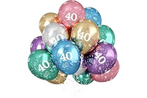 Jwssor 40th Birthday Balloons - 20pcs 12-Inch Metallic Number 40 Multicolored Balloons