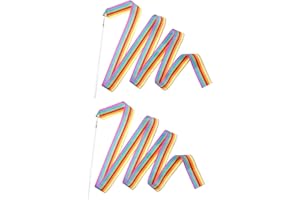 RAMONI 2pcs Dance Ribbons,Ribbons For Gymnastics,Dance Ribbons for Children,2 Meter Art Gymnastics Rhythmic Ribbon Twirling Baton Rod,Ribbon Wand,Use for Kids Artistic Dancing Training Party