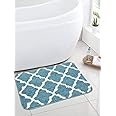 Saral Home Soft Anti Slip Microfiber Geometric Bathmats | Bath Mats with Rubber Bottom | Soft & Super Water Absorbent Mats for Shower | Quick-Drying Mats for Kitchen Bathroom (40x60 cm, Turquoise)