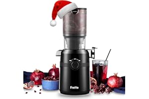 Fretta Extractor de Zumos y Verduras, Apertura de 108MM y Capacidad de 1L, Licuadora Prensado en Frio para Frutas Enteras, 200W Slow Juicer Machine, Montaje y Limpieza Rápidos, Sin BPA(Negro, 1L)