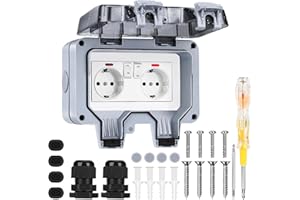 Powerole AußEnsteckdose Aufputz，AußEnsteckdose Wasserdicht Steckdose Ip66 Mit Schalter Kontrollleuchte,2 Fach Outdoor Steckdose Gartensteckdosen Für AußEnbereich Innenhof