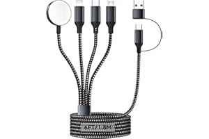 Homailida 4 in 2 Multi Fast Charger for A pple Watch, 1.8M/6FT USB A/C to iOS Port/Type C/Micro USB/iWatch Nylon-Braided Charging Cable Compatible for iWatch Ultra/SE/1-11/iPhone/iPad/AirPods/Galaxy