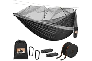 ALTORICO Hamac moustiquaire ultra léger, 300 x 200 cm, pour 2 personnes, 300 kg, séchage rapide, respirant, en nylon ripstop, parachute pour camping, trekking, jardin, gris noir