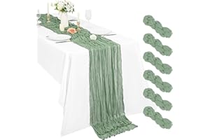 PESONLOOK 6 Pack Sage Green Cheesecloth Table Runner, 10Ft Boho Gauze 21×120 Inch Rustic Romantic Long for Wedding Party Bridal Shower Thanksgiving Christmas Decoration
