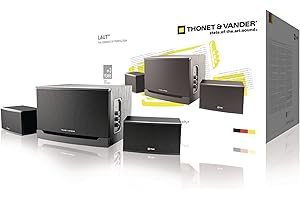 T&V - UK PLUG Thonet & Vander - LAUT 2.1 speaker set 60W RMS - UK Plug Version - Retro Design - Superb Sound, Can Be Used with Steepletone & Other Makes Of Music Centre - With a 3.5mm Sub-Woofer 3.5mm Jack Socket - TH-03540BL-UK