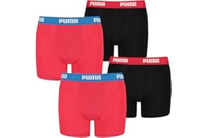 PUMA 4 er Pack Boxer Boxershorts Jungen Kinder Unterhose Unterwäsche, Farbe:786 - Red/Black, Bekleidung:176