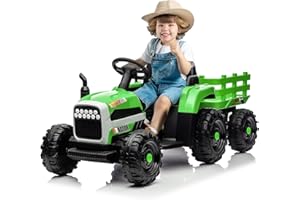 Brolteja Tractor eléctrico para niños, Tractor Infantil con Remolque, con Mando a Distancia, Luces LED, música, Capacidad de Carga hasta 30 kg, Apto para niños a Partir de 3 años (Verde)