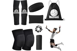 UMACWIN Volleyball Knee Pads Volleyball Arm Sleeves, Volleyball Accessories Set with Knee Pads Arm Pads Sweatband Scrunchie Makeup Bag Cooling Towel and Drawstring Bag for Women Girls Youth