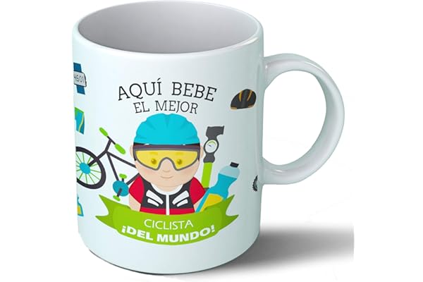 Planetacase - Taza Ciclista - Regalo Original Ciclistas Deporte - Cerámica 330 mL - Taza Desayuno Apta para Microondas y Lavavajillas - Resistente a Lavados - Ciclista (Él)