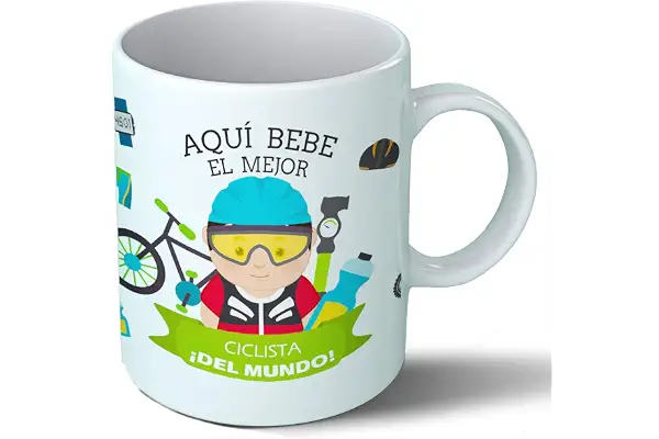 Planetacase - Taza Ciclista - Regalo Original Ciclistas Deporte - Cerámica 330 mL - Taza Desayuno Apta para Microondas y Lavavajillas - Resistente a Lavados - Ciclista (Él)