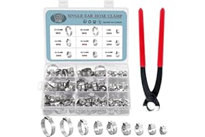 HSEAMALL 180 abrazaderas de manguera de una sola oreja de acero inoxidable con alicates de clip de manguera, 9 tamaños, abrazadera de manguera de tubo de 6 a 25,6 mm, clip de línea de combustible