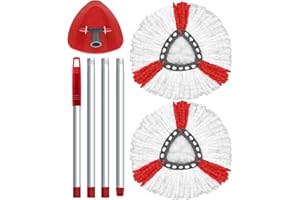 WAKAYOYO 2 Moppköpfe Kompatibel mit Vileda Turbo Wischmop, Mikrofaser Wischmopp Ersatzköpfe,1 Moppbasis,1 Moppstiel, geeignet für EasyWring&Clean und Schleudermopp-Bodenwischer, Maschinenwaschbar