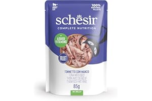 Schesir Atún con Ternera en Gelatina, Comida Húmeda Completa para Gatos, en Bolsas, 100% Natural, con Vitaminas Añadidas, 12 x 85g
