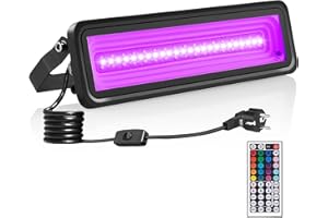 PAPASBOX Partido de la luz ultravioleta del emisor de luz negra de 50W | Bañador de pared RGB con interruptor enchufable Estanco IP65 | LED Lámpara luces de fiesta disco discoteca con control remoto (1 pcs)