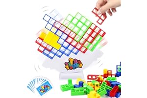 PAMIYO 32 Pcs Tetra Tower Balance Game, Fun Tetris Tower Balance Game Blocks Stacking Building Team Toy for 2 Players+, Family Parties Games, Travel, Kids & Adults