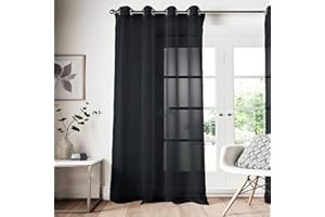 ROSELEY Eyelet Voile Curtain 1 Panel Mesh Light Living Room Patio Door Drape Nursery Sheer Organza Net Curtain Semi Transparent [Black, W:58" x D:108"]