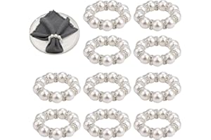 NCOALE Serviettenringe, 10 Stück Perlen-Serviettenring Serviettenhalter Serviettenschnallen Tischdeko, für Hochzeit Party Abendessen Jubiläum Tischdekoration Weiß