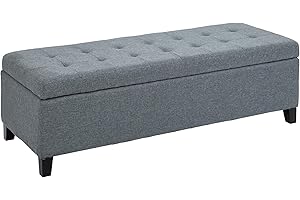 ‎HOMCOM HOMCOM Sitzbank, Polsterbank mit Stauraum, Bettbank mit Deckel, Leinenoptik, Truhenbank, Aufbewahrungsbank für Wohnzimmer, Schlafzimmer, Grau, 125 x 49 x 41,5 cm