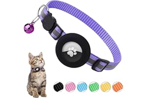 Ledeak Airtag - Collar reflectante para gato, antiestrangulamiento y antifugas, ajustable, collar de gato con hebilla de seguridad y soporte Airtag impermeable para gatos (morado claro)